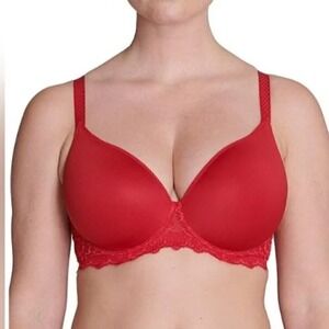 Simone Perele 34C Red Lightly Padded Underwire Plunge‎ T-Shirt Bra NWT